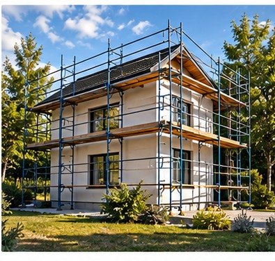 Рамные строительные леса 6×6 м на небольшом частном доме